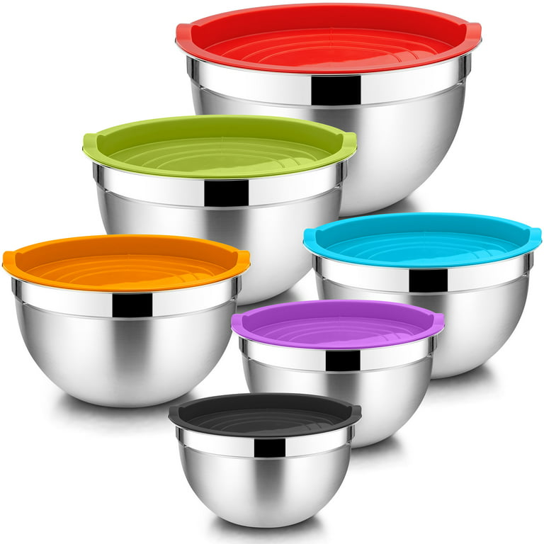 YuCook Mixing Bowls with Lids: 20 Pcs Stainless Steel Mixing Bowls Set with  Rubber Bottom, 7, 4, 3.5, 2.5, 2, 1.5QT Metal Mixing Bowls for Kitchen