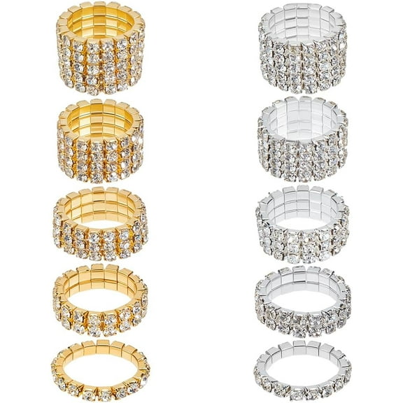 Rhinestone Stretch Rings Gold Silver Crystals Inlaid Rings Thumb Pinky Ring Fashion Stackable Finger Ring Set Diamond Elastic Accessories for Women