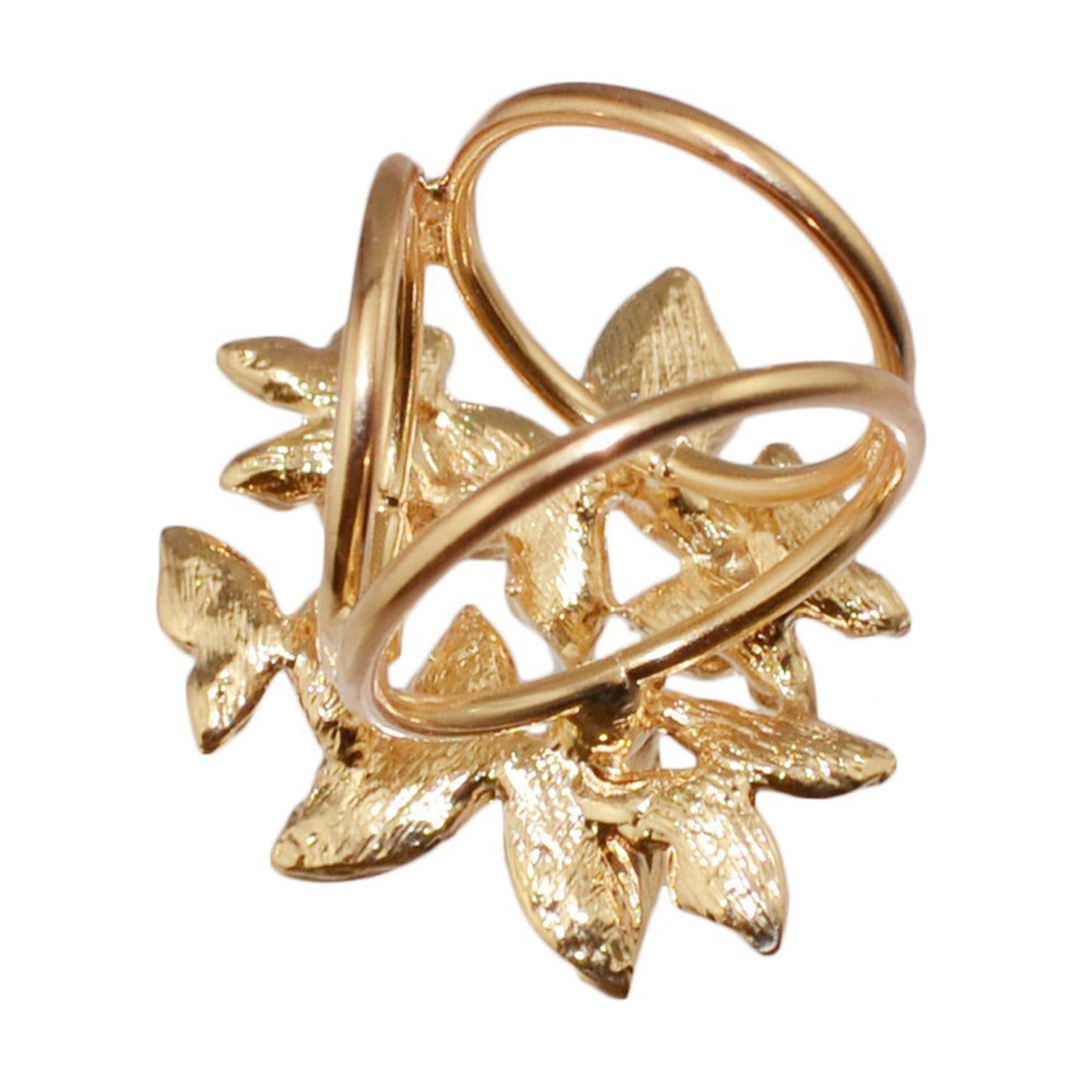 Elegant 3 Rings Butterfly Scarf Ring Silk Scarf Buckle Clip with Natural Shell Flower Glass Crystal Brooch Gold