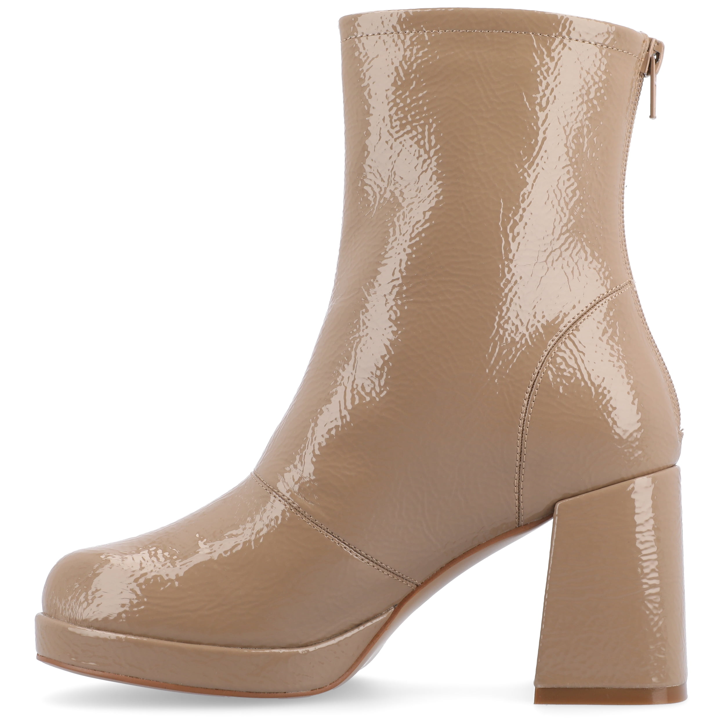 Journee Womens Aylani Crinkle Patent Vegan Leather Platform Booties
