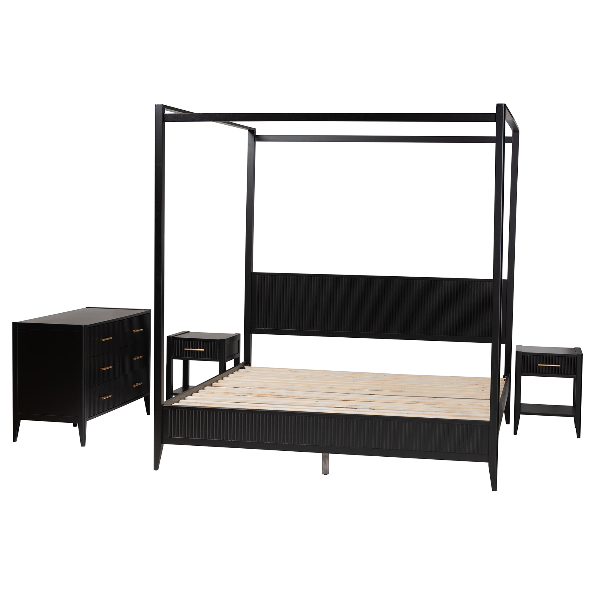 Baxton Studio Primrose Mid-Century Bedroom Set, King, Black