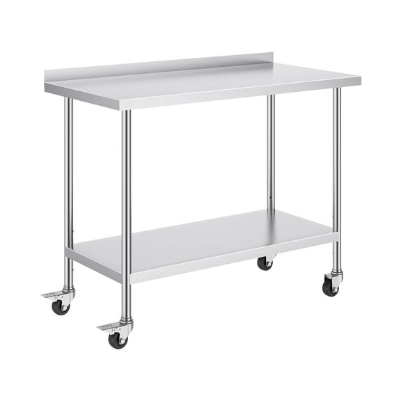 KFFKFF 24x48x40-Inch Stainless Steel Work Table with Wheels for Easy Movement, Adjustable Height, Durable Food Preparation Table for Restaurant, Home, Hotel