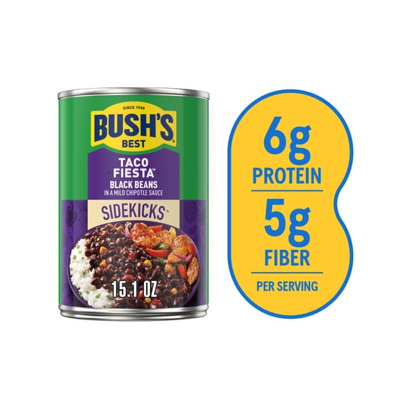 Bush's Sidekicks Taco Fiesta Black Beans, Canned Black Beans, 15.1 oz Can