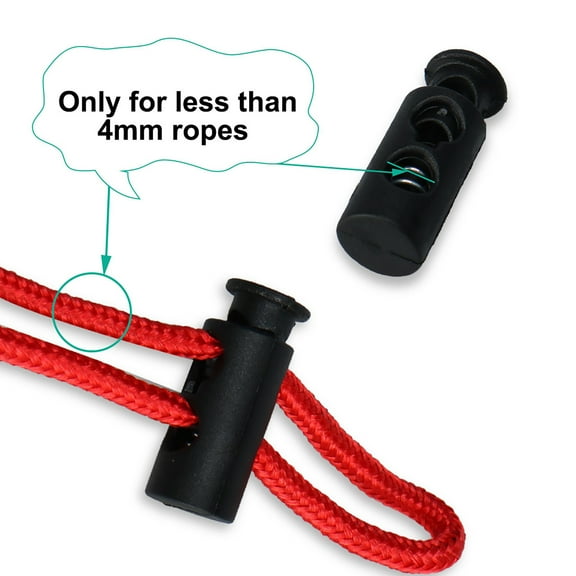 12pcs Spring Cord Locks Plastic End Clip Stoppers Fastener Double Holes Rope Toggle Slider, Black
