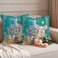 thumbnail image 2 of Floral Animals Pillow Covers 2 Pack Retro Flowers Pig Birds Butterfly Green Wood Grain Pillowcase Waterproof Outdoor Throw Pillow Cover for Patio Garden Square Cushion 18”x18”, 2 of 9