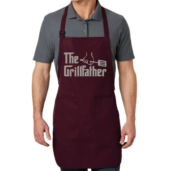 Men's The Grillfather Full-Length Apron with Pockets - Maroon