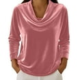 thumbnail image 6 of Womens Long Sleeve Tops Velvet Shirts For Cowl Neck Pleated Tops Elegant Fall Ruched Long Sleeve Blouse T Shirts For Women, 6 of 7