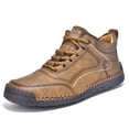 thumbnail image 5 of PLERISE Men's Mid-Top Casual Handmade Leather Shoes, Vintage Stitched Barefoot Design, Comfortable Spring and Autumn Footwear for Walking, Travel, and Everyday Wear, 5 of 9
