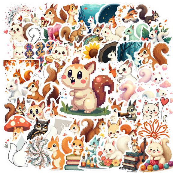 cartoon Squirrel Theme Stickers, Waterproof Squirrel Theme Sticker for Water Bottle Laptop Phone Cases Planner Skateboard Luggage Helmet Party Favor Decor, Ideal for Adults Teens Teacher Rewards
