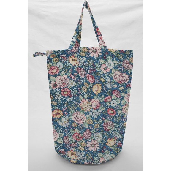 Rose Garden Reusable Fabric Gift Bags and/or Bags by Penny's Needful Things (Drawstring Tote) (Blue)