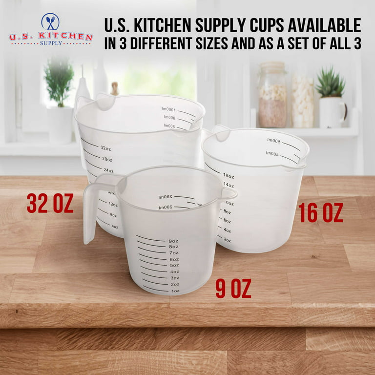 US Kitchen Supply - 8 oz (250 ml) Plastic Graduated Measuring Cups with  Pitcher Handles (Pack of 6) - 1 Cup Capacity, Ounce and ML Cup Markings 