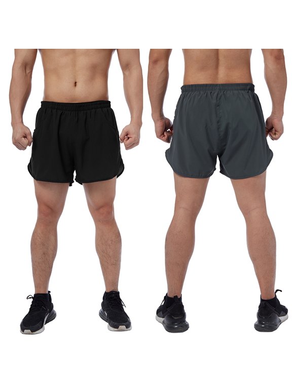 Men's Running Shorts Gym Athletic Workout Shorts with Elastic Built-in Drawstring, Gray