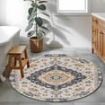 thumbnail image 4 of Vintage Bohemia Style Round Area&nbsp;Rug 3.3ft Brown Turkish Pattern Non-Slip&nbsp;Washable Circle Rugs Soft Felt Indoor Floor Mat for Bedroom Kitchen Living Room Bathroom, 4 of 9