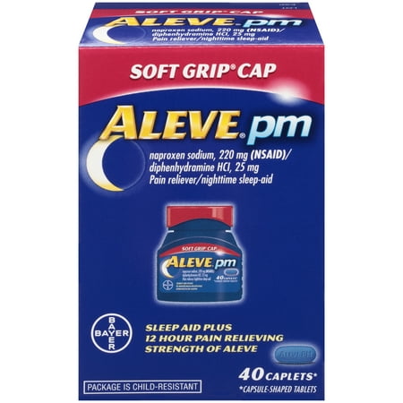 Aleve PM Soft Grip Arthritis Cap Pain Reliever/Nighttime Sleep-Aid Naproxen Sodium Caplets, 220 mg, 40