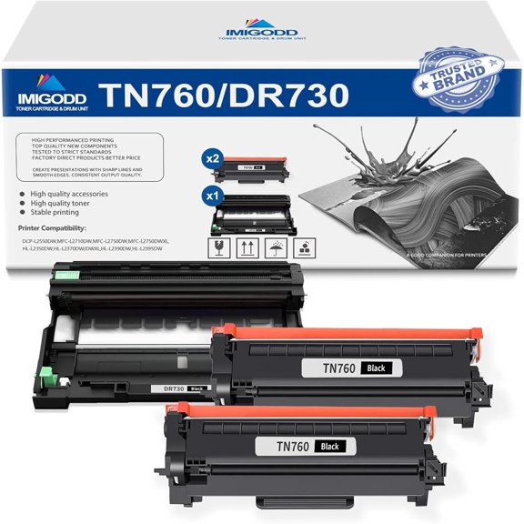 2-Pack TN760 Black Toner Cartridge & 1-Pack DR730 Black Drum Unit Replacement for Brother High Capacity with DCP-L2550DW MFC-L2710DW L2750DW L2750DWXL HL-L2350DW L2370DW/DWXL L2390DW L2395DW Printer