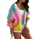 thumbnail image 2 of Cárdigans Oversize para Mujer, Abiertos por Delante, con Bloques de Color, Larga Tipo Farol, A Rayas Abrigos de Punto Rosa L, 2 of 8