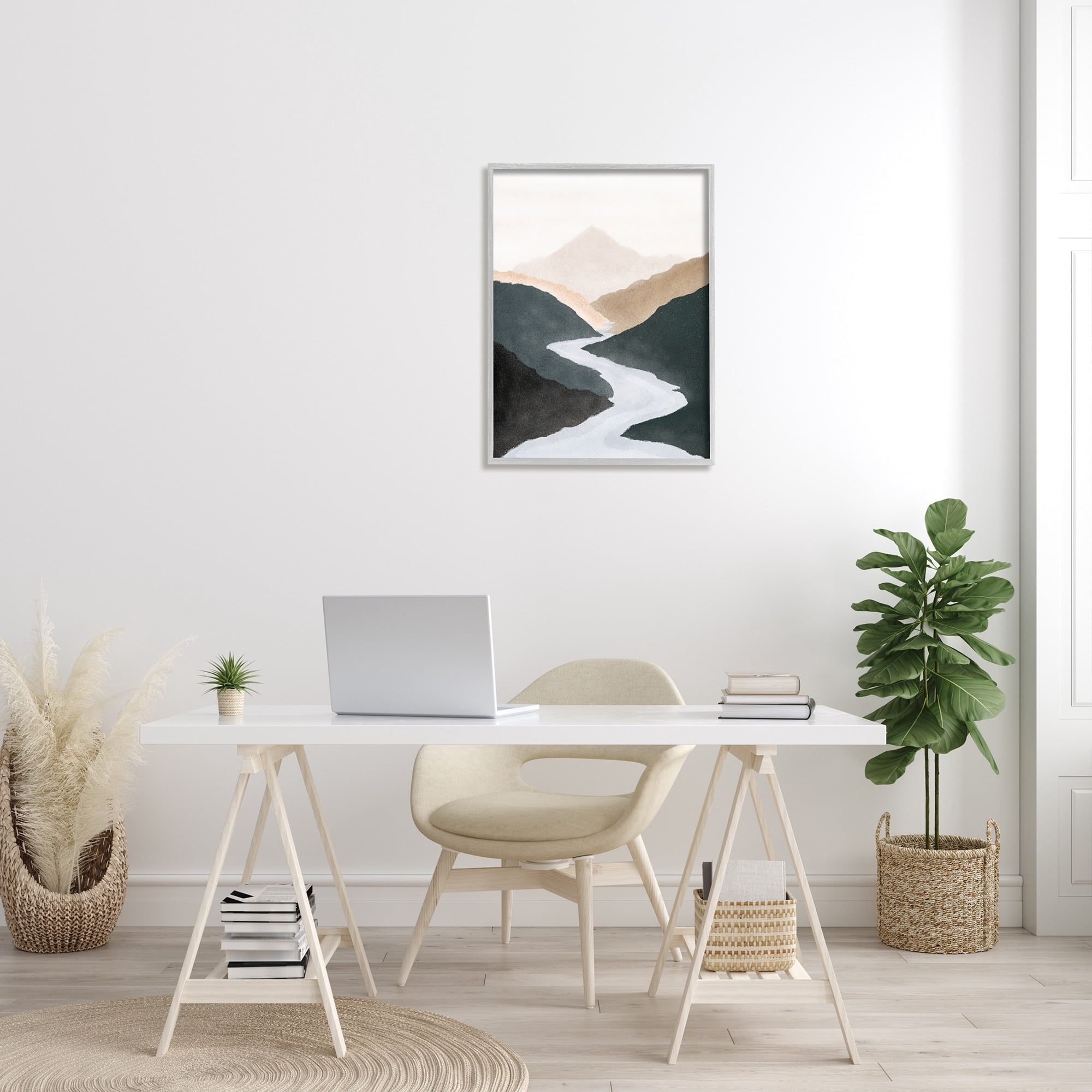 Stupell Industries Flowing River Nature Landscape Foggy Distant Mountain Painting Gray Framed Art Print Wall Art, Design by JJ Design House LLC