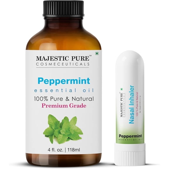 Majestic Pure Peppermint Essential Oil with Nasal Inhaler 4 Fl Oz