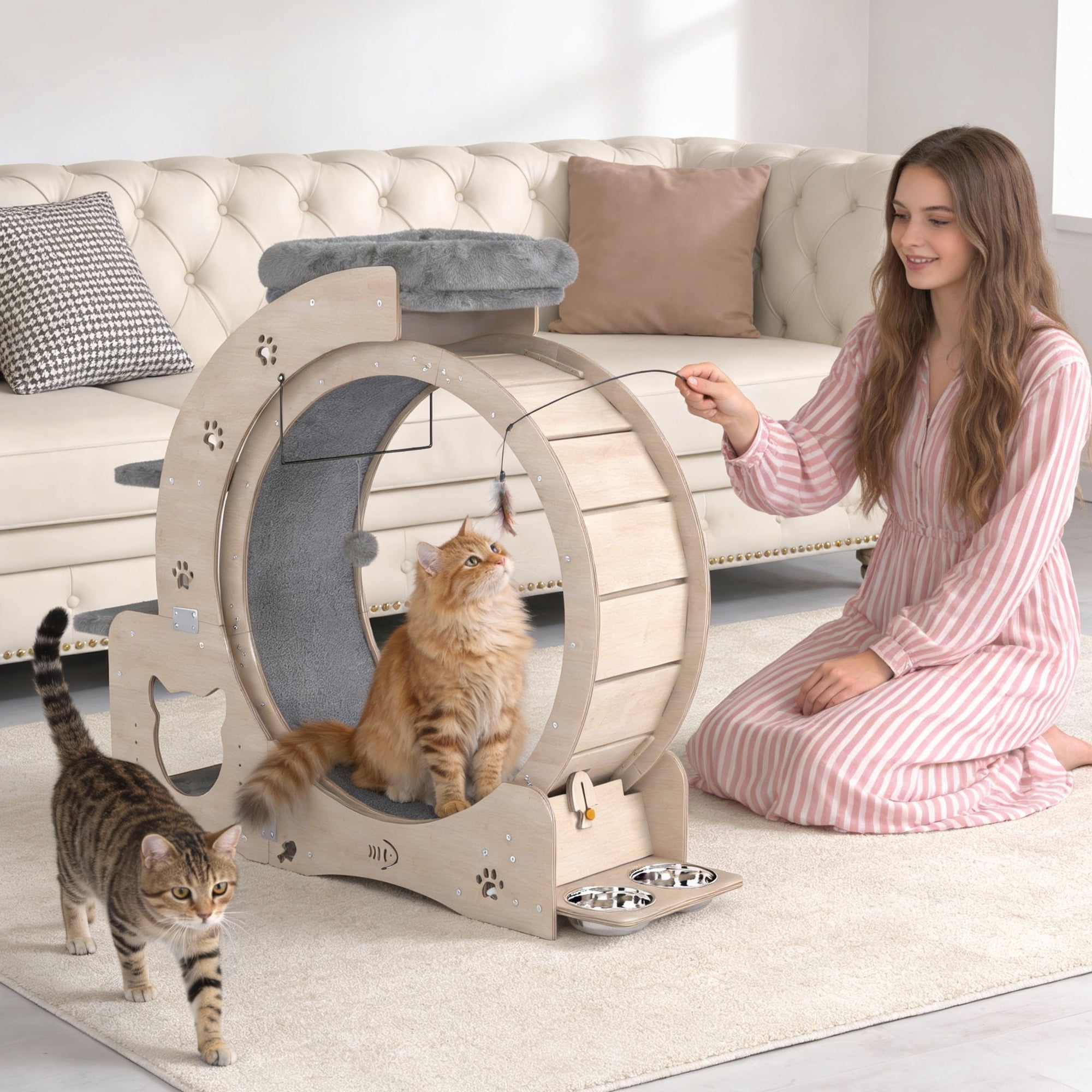 FOOWIN 7-in-1 Cat Exercise Wheel, 40" Cat Running Wheel for Indoor Cats