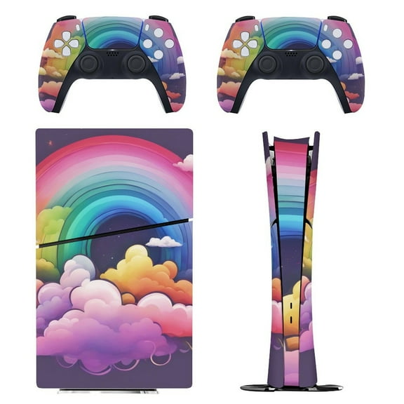 Skin Sticker for PS5 Slim Standard PS5 Pro Disc Digital Edition Console and Controllers Decals for Playstation 5 (Rainbow Clouds Colorful Sky,PS5 Slim Disc Edition)