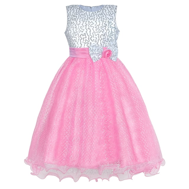 Robe de Demoiselle d'Honneur Rose à Sequins pour Filles 4 Ans