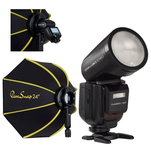 Flashpoint Zoom Li-on X PRO R2 TTL On-Camera Round Flash Speedlight For Nikon (Godox V1 Pro) with Glow PS-B24K ParaSnap Octagonal Softbox (24")