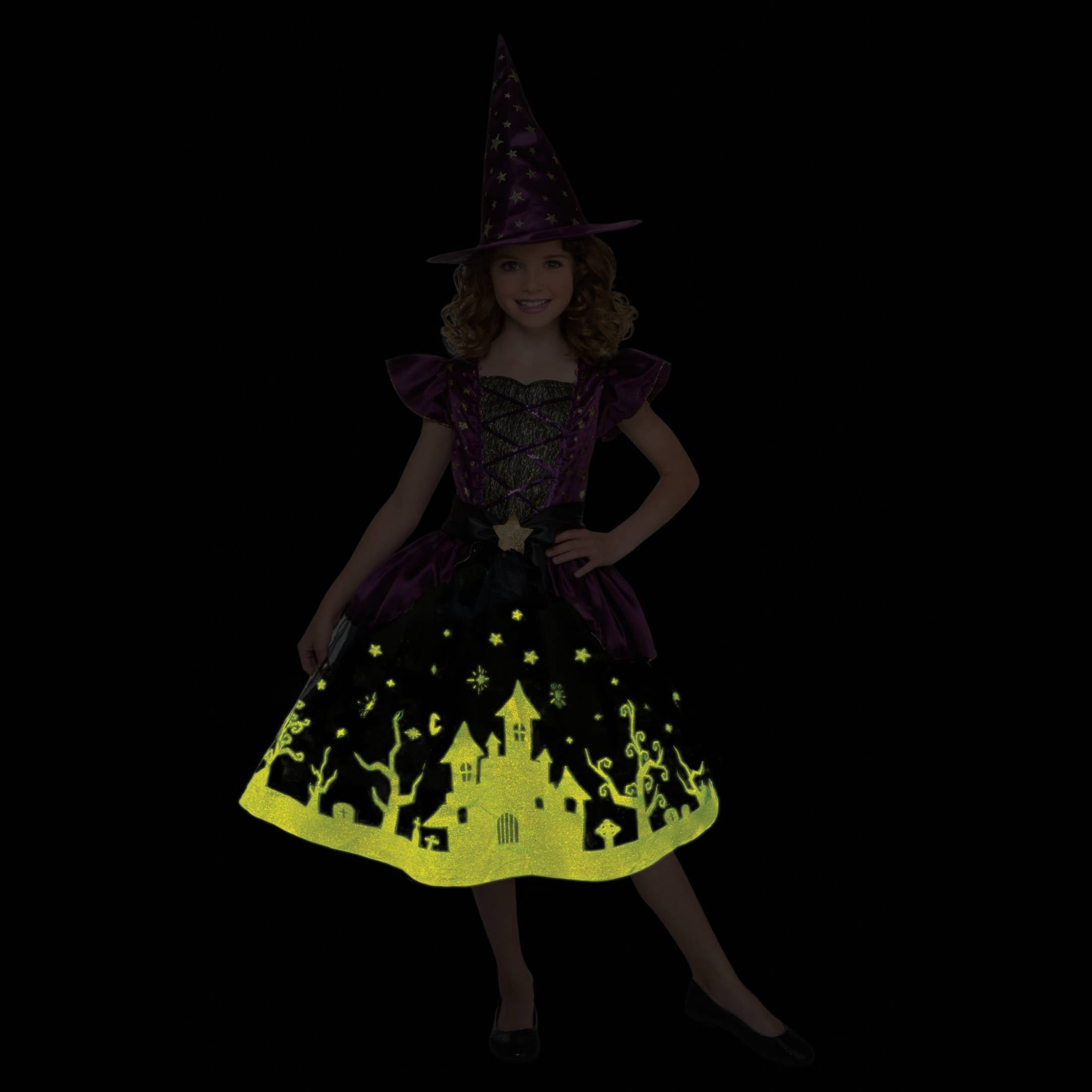Glow in the Dark Starry Witch Halloween Costume for Children, Girls Size L (10/12), by Way to Celebrate