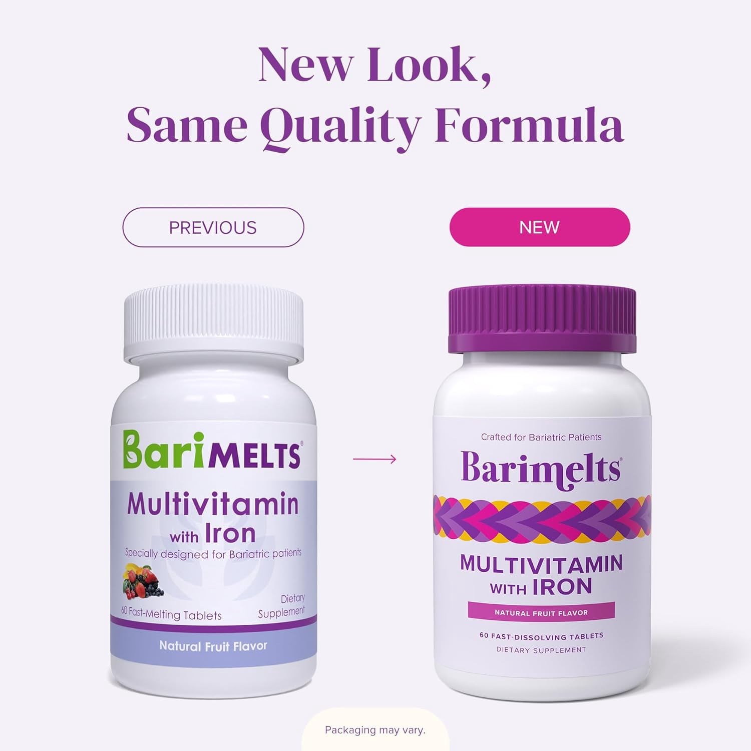 BariMelts Bariatric Multivitamin with Iron for Post-Weight Loss Surgery (WLS) - Natural Fruit Flavor, 60 Count