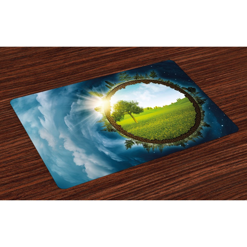 Earth Placemats Set of 4 Circular Frame with Endless Green Landscape