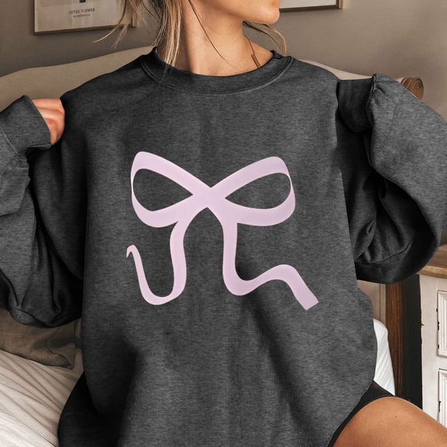 Spring TIMIFIS Chandail en Molleton Décontracté pour Femmes, Imprimé Nœud Mignon, Manches Longues, Pull-Over, Tenues Décontractées Printemps Automne, Chandails en Molleton Col Rond, Hauts pour Femmes - Printemps/été