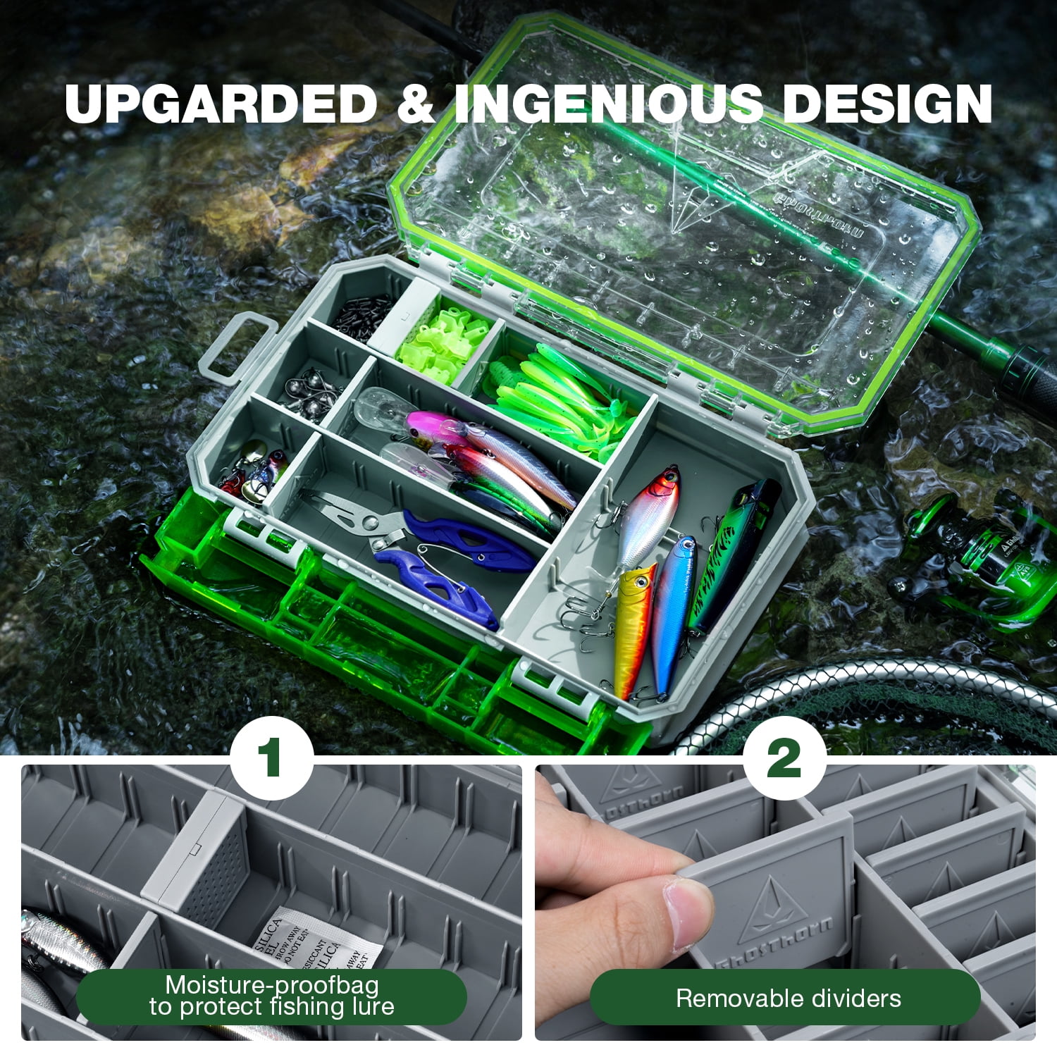 Ghosthorn 141Pcs Fishing Tackle Box with Tackle Set, Featuring Crankbaits, Spoons, Hooks, Sinkers, and Various Accessories, Fishing Bait and Lure Gear Kit, Gift for Fishing Enthusiasts