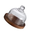 thumbnail image 3 of Glass Cloche with Wooden Base, Mini Cake Stand with Dome Cover, Clear Glass Display Dome for Desserts, Cookies, Cheese, and Home Decor, Small Serving Platter, 3 of 8