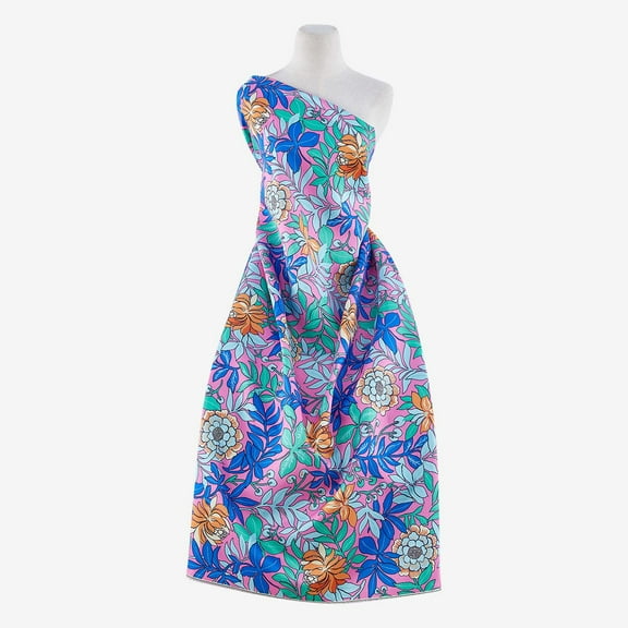 Zelouf Zs1701Z-1 Print Shantung , Sewing, DIY, Crafts Fabric by the Yard, 384 Pink/orange, 3 Yard