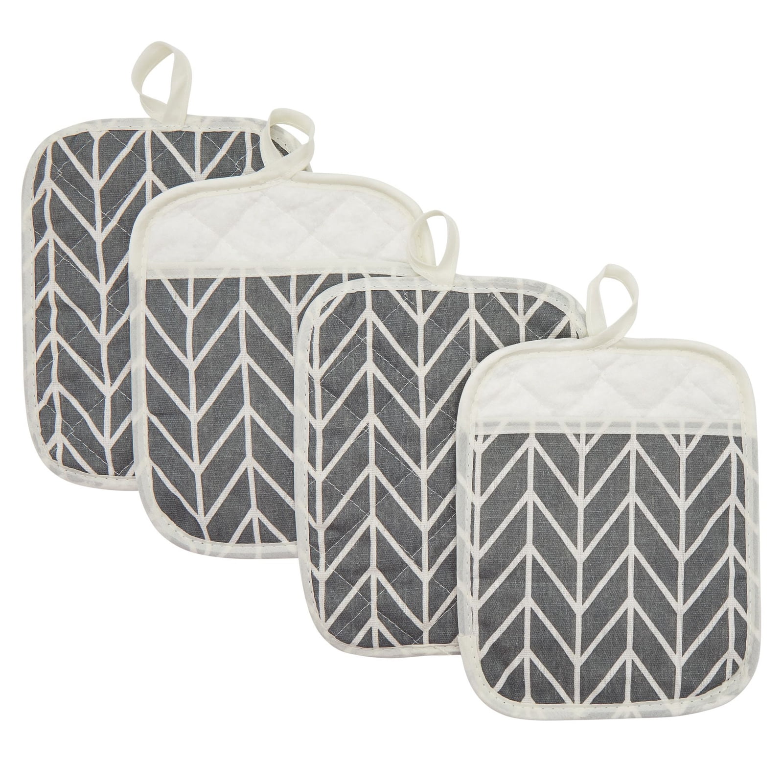 4 Pack Gray Hot Pads, Oven Pot Holders for Farmhouse Kitchen Decor and