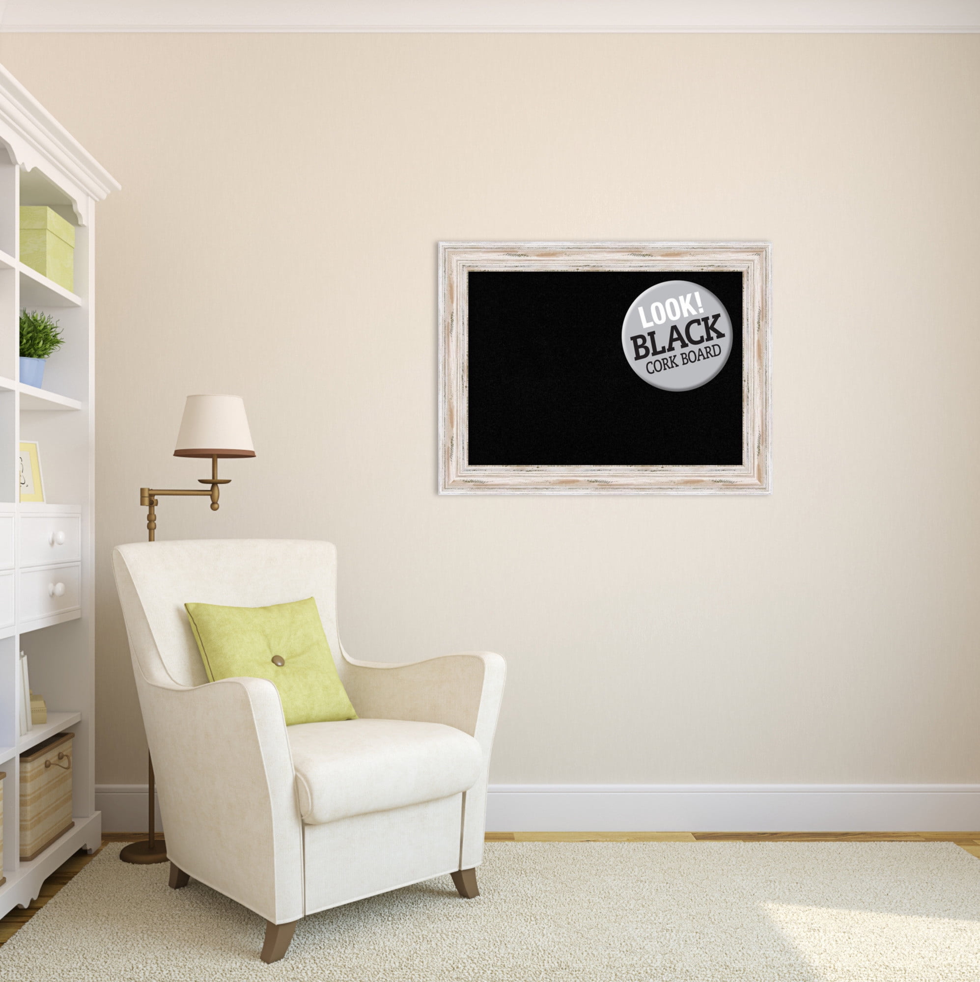 Amanti Art Grey Cork Board Wood Framed Alexandria White Wash Bulletin Board 33 in. x 25 in.