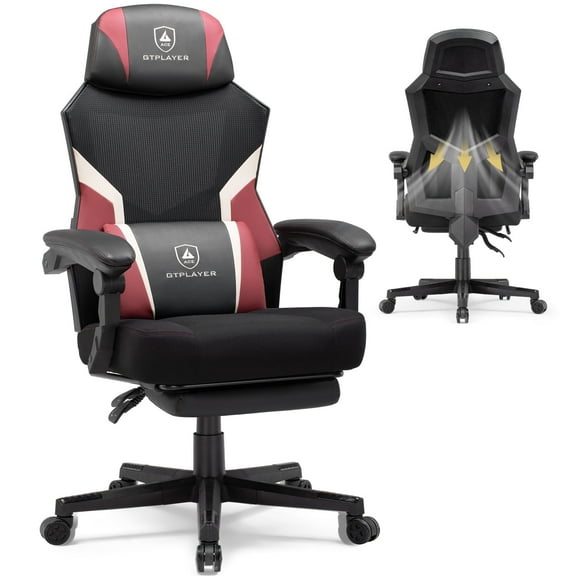 GTPLAYER Ergonomic Mesh Back Reclining Gaming Office Chair with Footrest, Red