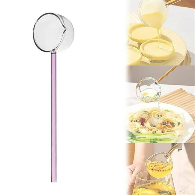 1 Pce Louche en Verre Résistante à la Chaleur, Louche à Soupe Ronde Claire à Long Manche pour le Service, Cuillère à Café en Verre Transparente Originale pour Remuer