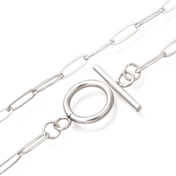 1Pcs 304 Stainless Steel Paperclip Chain Necklaces Minimalist Chain Necklace Choker with Toggle Clasps for Women Trendy Jewelry Stainless Steel Color 17.71 inch