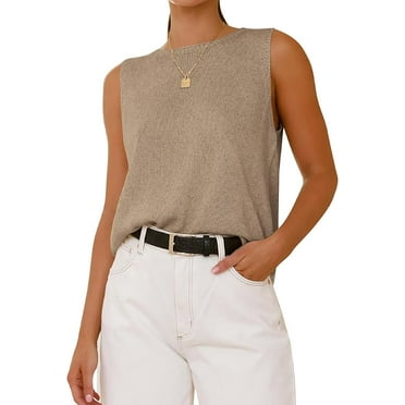 FreshPretty Women's Sleeveless Sweater Vest Summer Crew Neck Ribbed Knit Lightweight Pullover Casual Loose Fit Tank Tops
