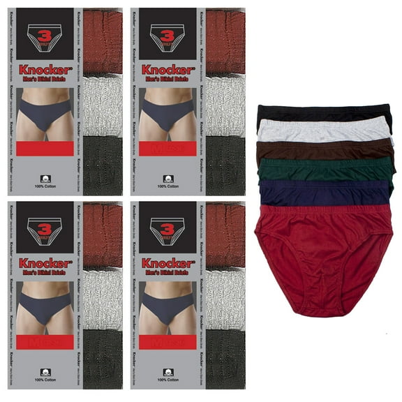 12 PCS Mens Underwear 100% Cotton Bikinis Briefs Size Small 28-30 Lined Knocker