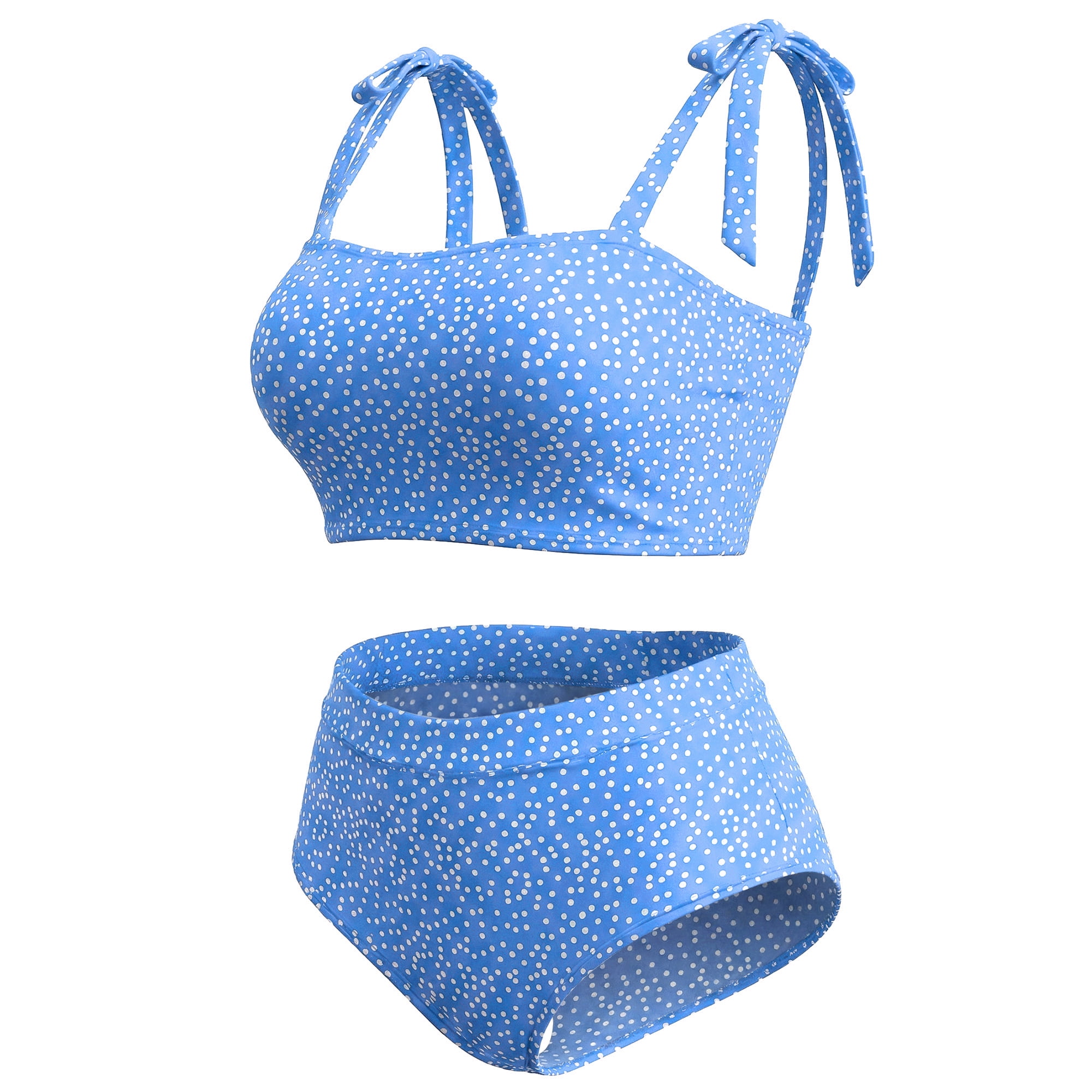 DARING DIVA Women's Plus 2pcs Polka Dots Bikini Bandeau Suits 3X Light Blue