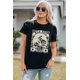 thumbnail image 1 of ABPHQTO Camiseta negra de manga corta con estampado de WILD WEST COWBOY para mujer, 1 of 5