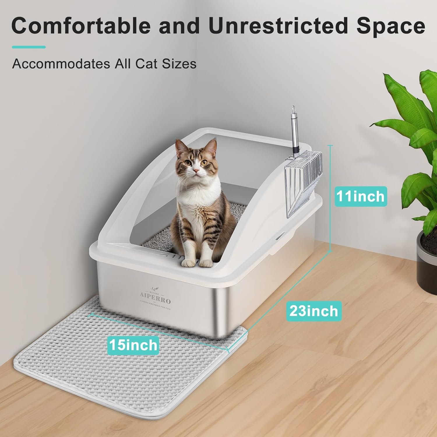Stainless Steel Litter Box | Metal Kitty Litter Box with Lid High Sided for Small Cats or Injured Cats, Bunny Litter Boxes, Low Entry, Odor-Free, Non-Stick,Includes Scoop (Dark Gray, Small)