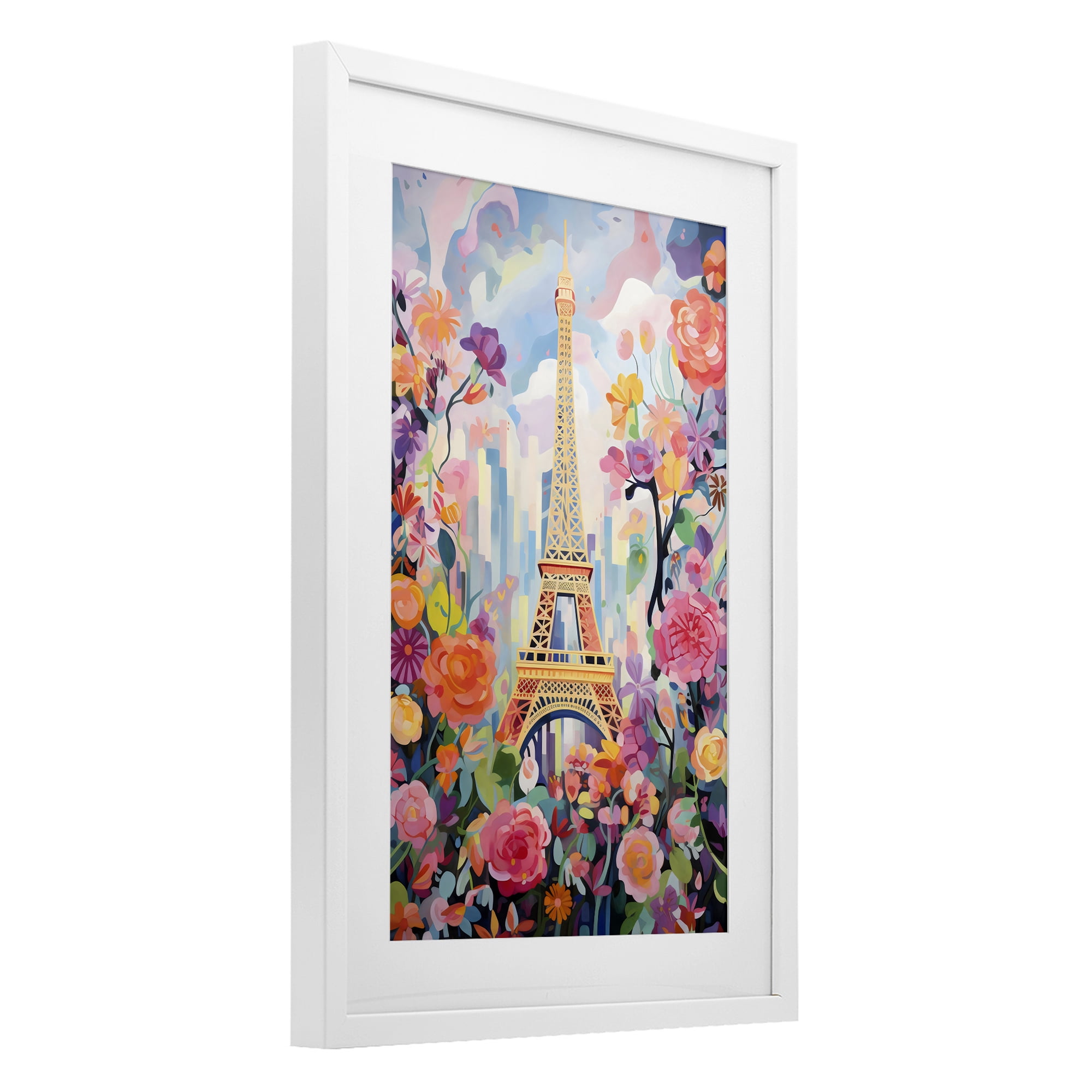 Stupell Industries Eiffel Tower Surrounded By Florals White Framed Print Under Glass, design by Creative Studio