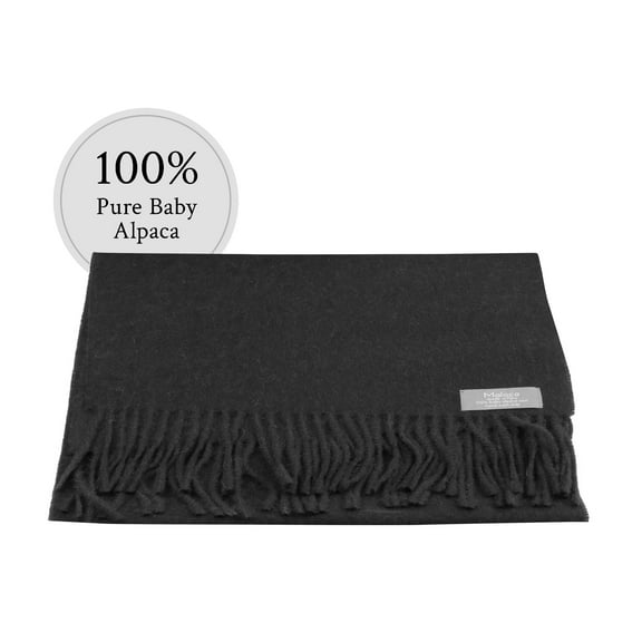 Maloca Baby Alpaca Classic Scarf for Woman and Men, Hypoallergenic, Soft and Warm Cozy Scarf, Pure Peruvian Alpaca Black