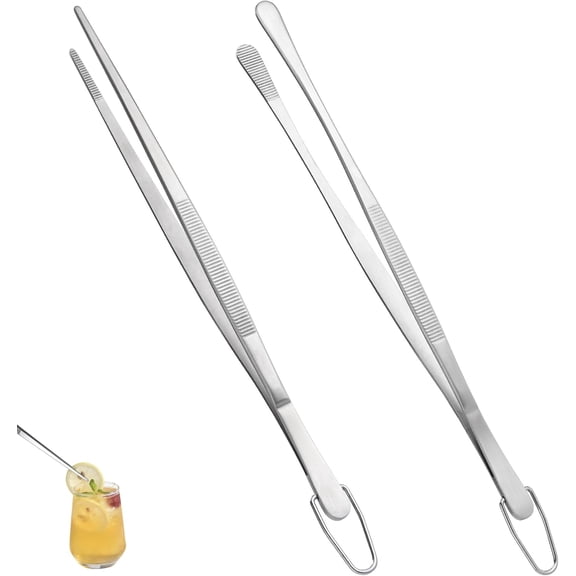 U-Taste 10" Kitchen Cooking Tweezer Set: 18/8 Stainless Steel Food-Grade Metal Food Tong, Seamless-Welding, Flexible and Non-Slip for Pasta Salad Meat Serving, Baking, Frying (Round & Pointed Tip)