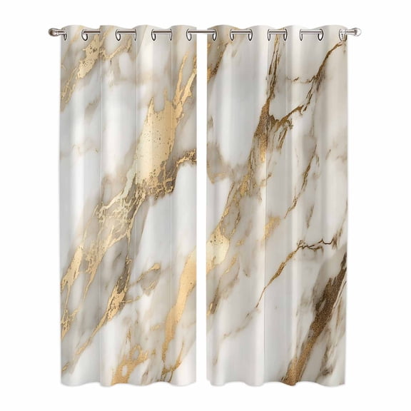 Marble Gold Kitchen Curtains 96 Inch Length, Abstract Luxury Wave Gold Marbling Modern Grommet Top Bedroom Living Room Curtains, Light Filtering Cafe Curtain Drapes 2 Panels Set 104''x96''