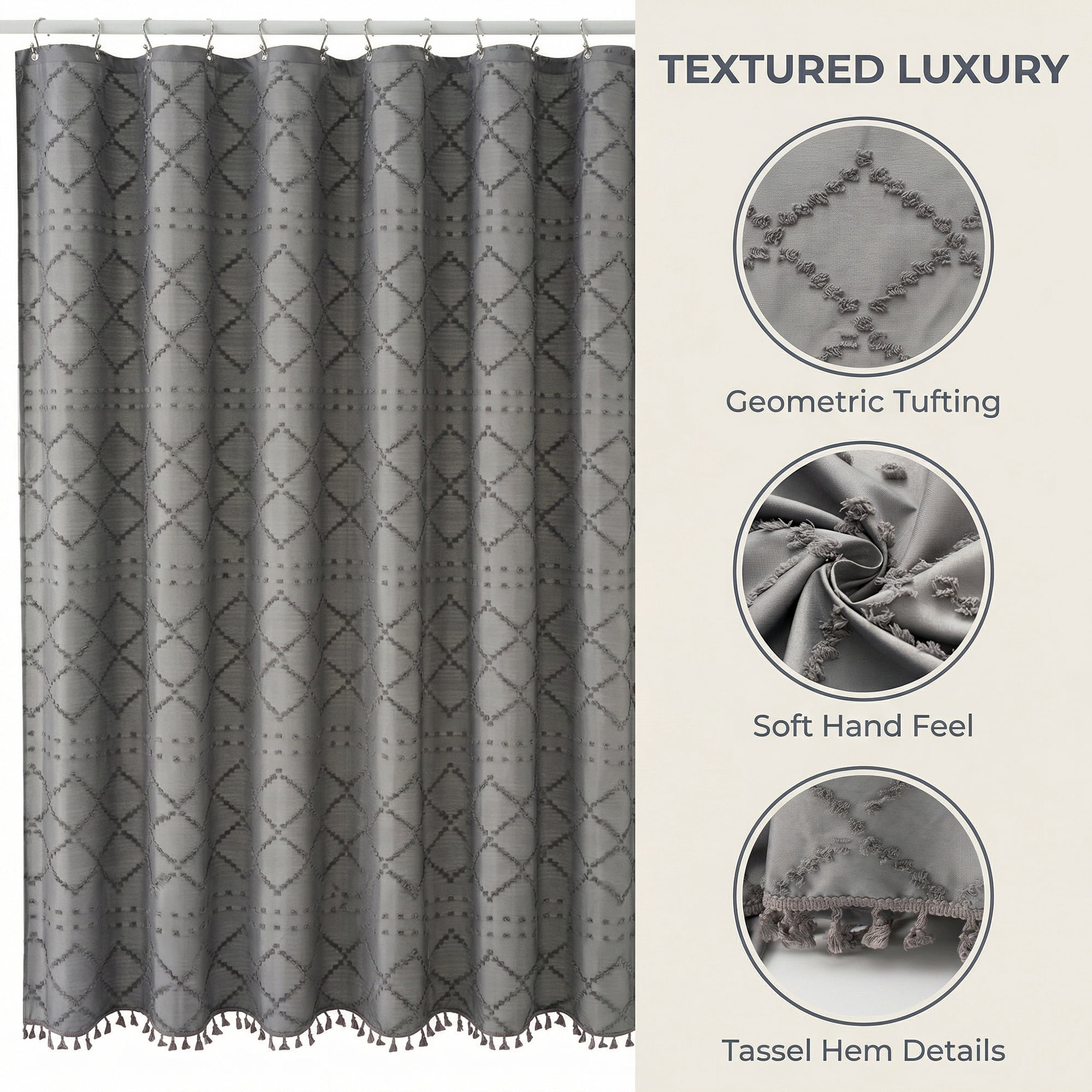 Unique Bargains 3D Geometric Texture Bath Curtain Sets with Hooks Grey 72"W x 72"L