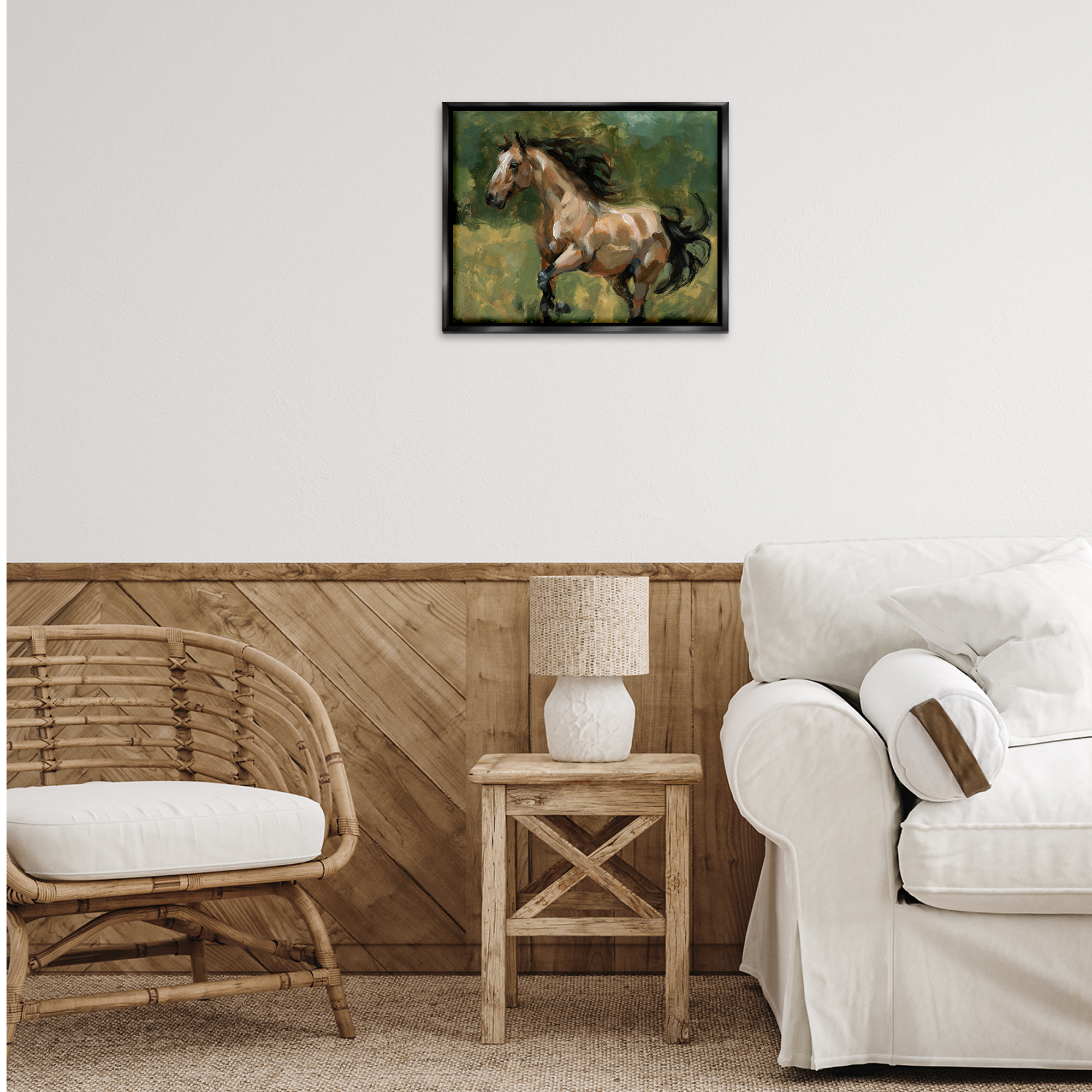 Stupell Industries Brown Mare Painting Animals Painting Black Floater Framed Canvas Art Print Wall Art, 21 x 17