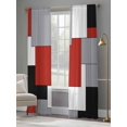 thumbnail image 2 of Abstract Art Sheer Curtains 108 inches Long 2 Panels Set Patchwork Red Black and Grey Tiers Sheers Rod Pocket Small Window Short Curtains for Kitchen Cafe, Each 52" W x 108" L, 2 of 7